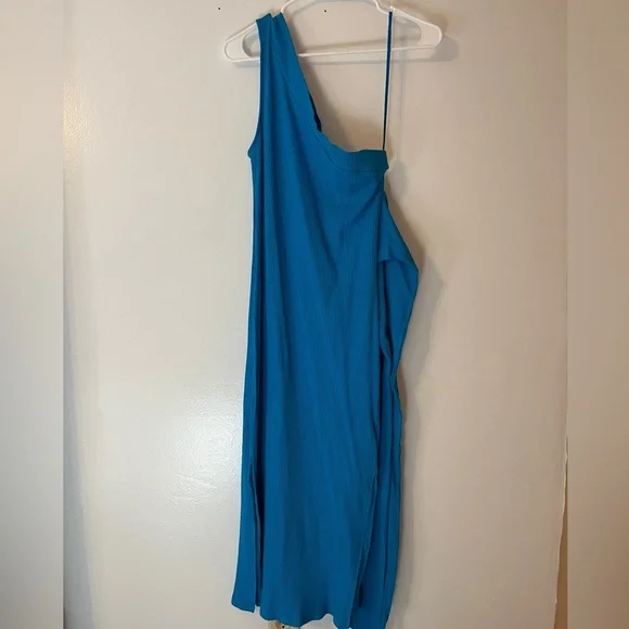 Anthropologie Line + Dot Willow One-Shoulder Dress Capri Blue Size Medium - Picture 9 of 9